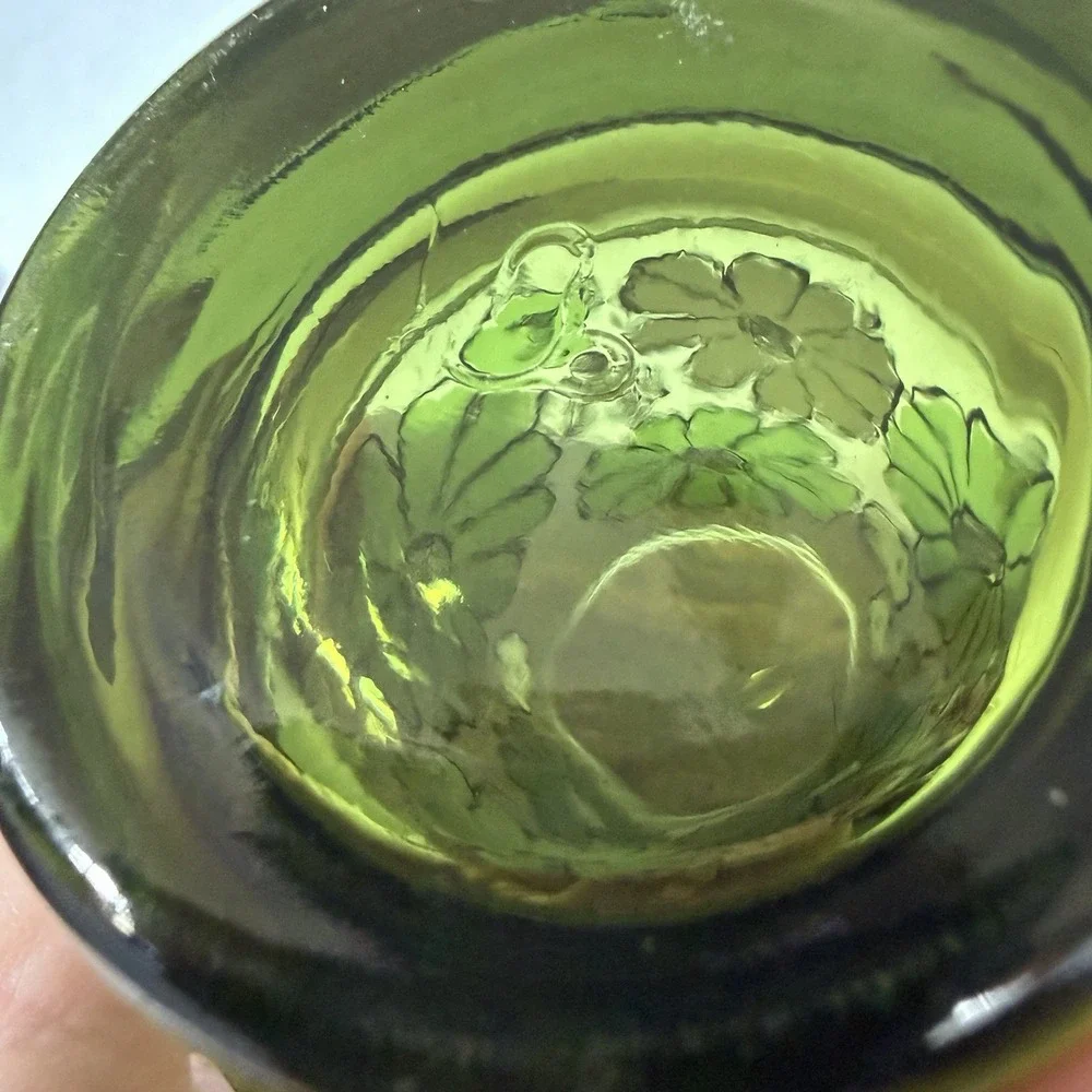 Set 2 MCM Libbey Camellia Green Daisy Glass Tumblers Vintage 1970's Replacement